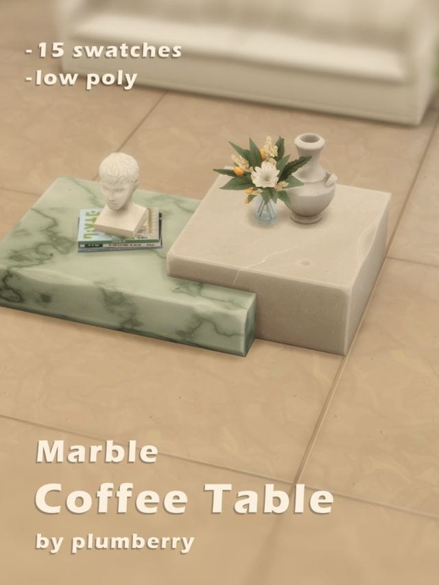 a marble coffee table in beige and light green