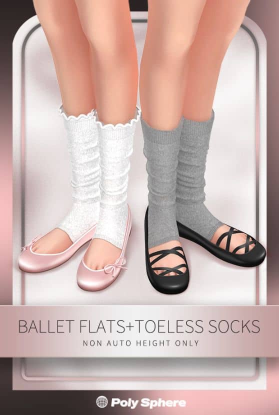 close up of Sims wearing toeless socks and ballet flata