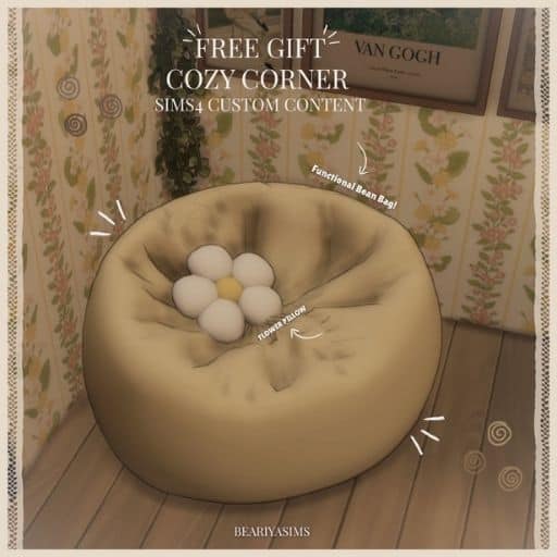 a cozy bean bag with a flower pillow