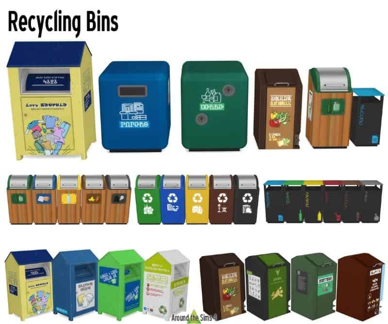 collage of different types of recyling bins