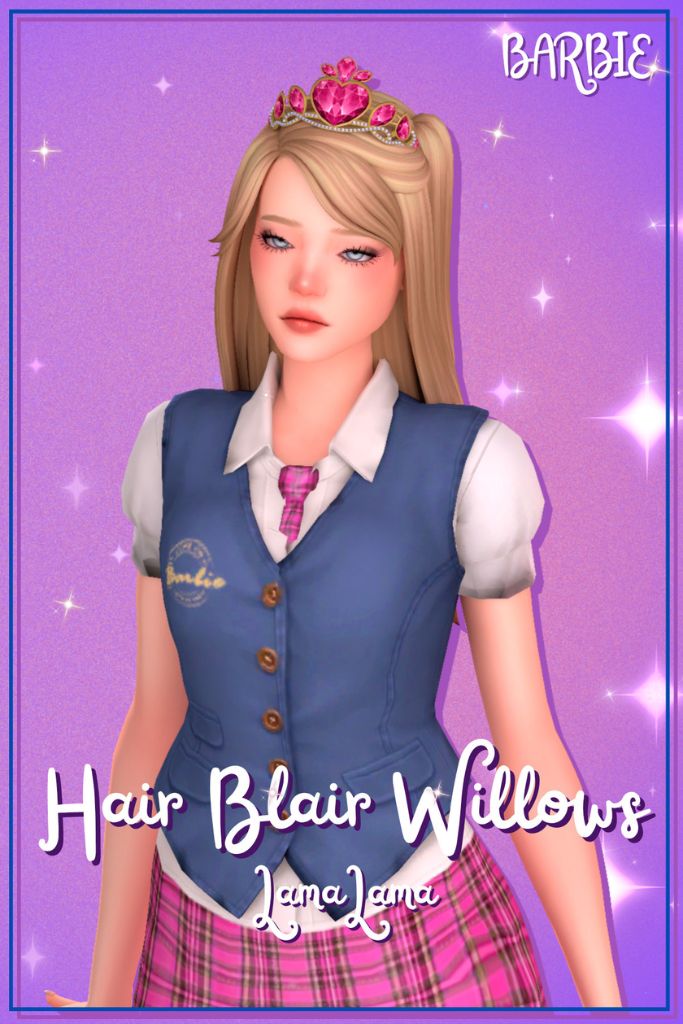 female Sim with a Blair Willows inspired hairstyle and crown
