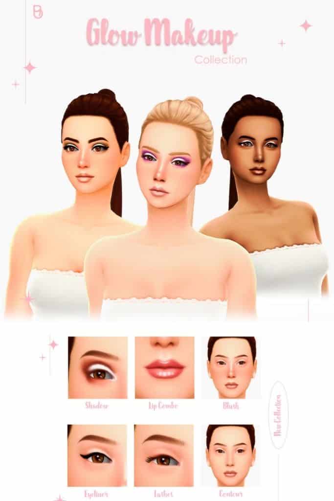 three female Sims with glowy makeup