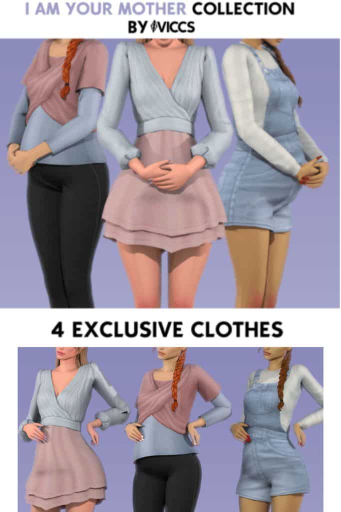 three female Sims dressed in maternity clothes