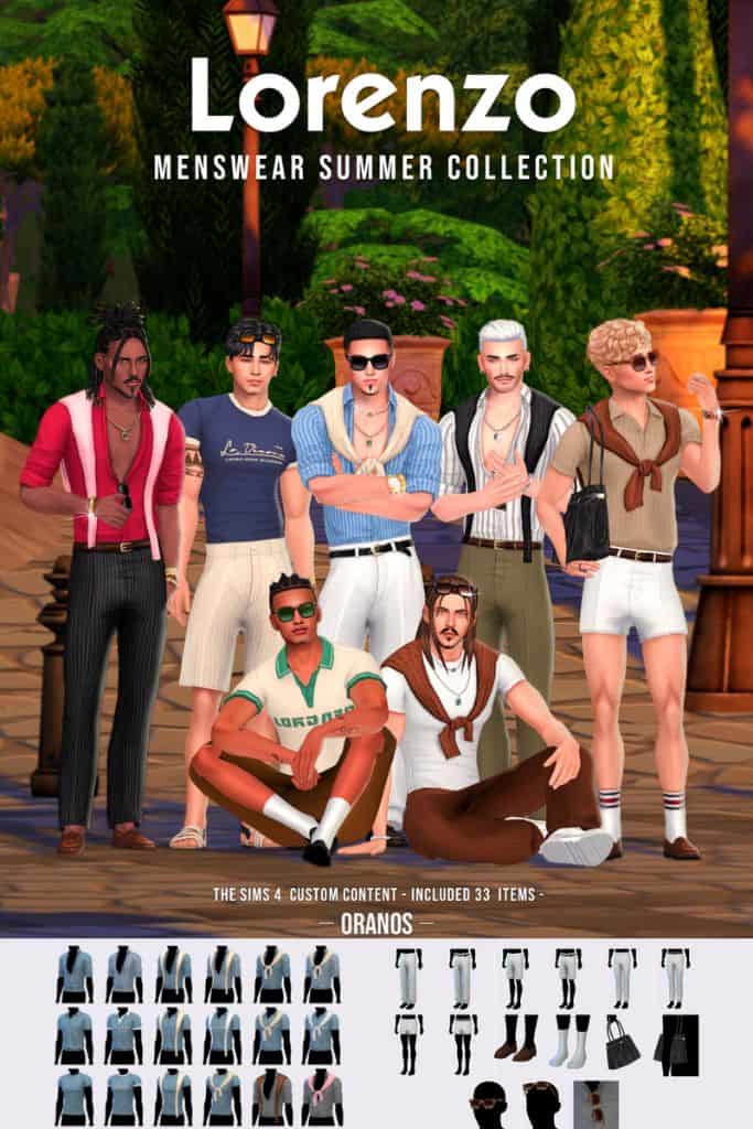 male Sims wearing casual and dressy summer outfits