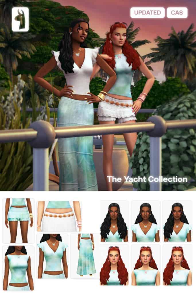 two female Sims wearing summer clothes and with long hairstyles