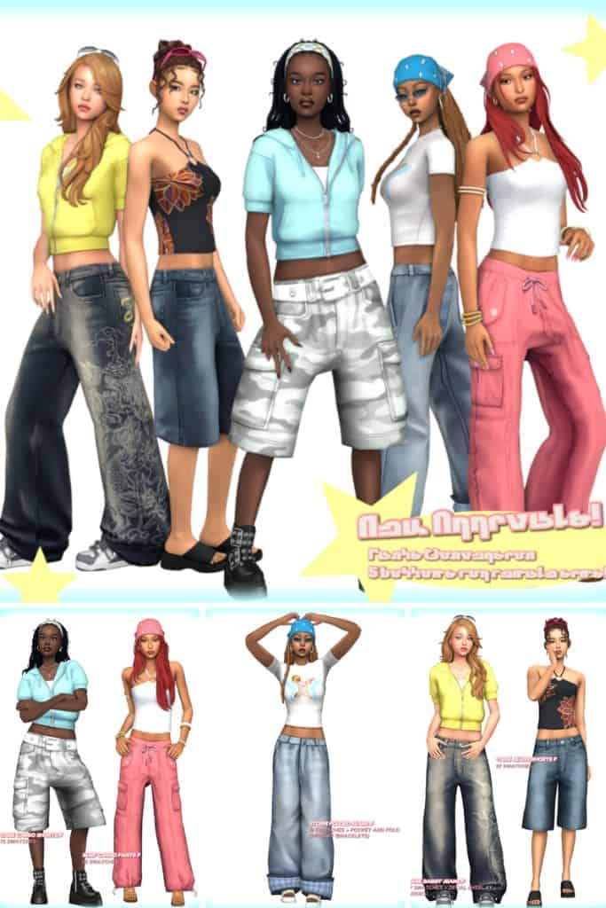 female Sims wearing different styles of pants