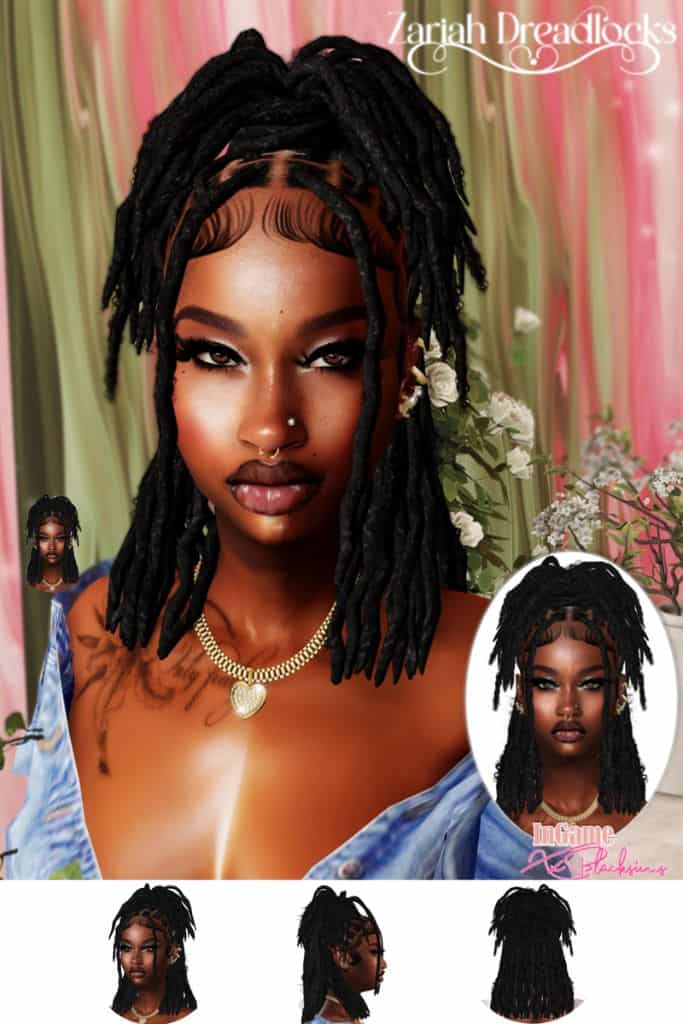 black female Sim with shoulder length dreadlocks and laid baby hairs