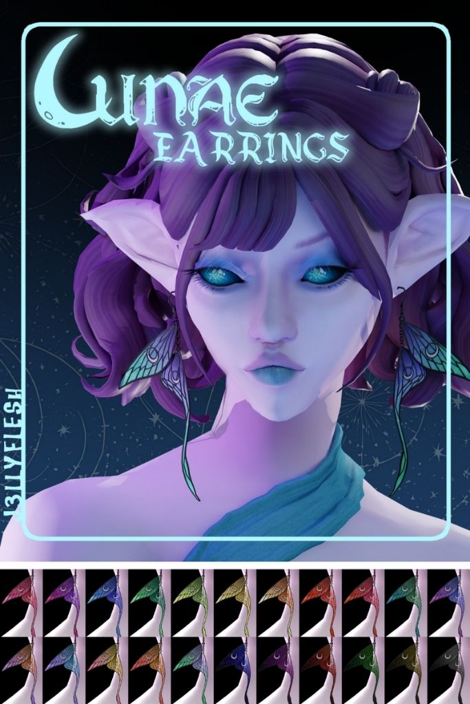 elf-like Sim wearing stained glass wing earrings