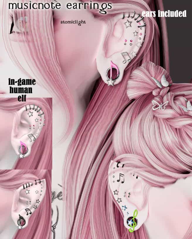 close up of musicnote shaped earrings