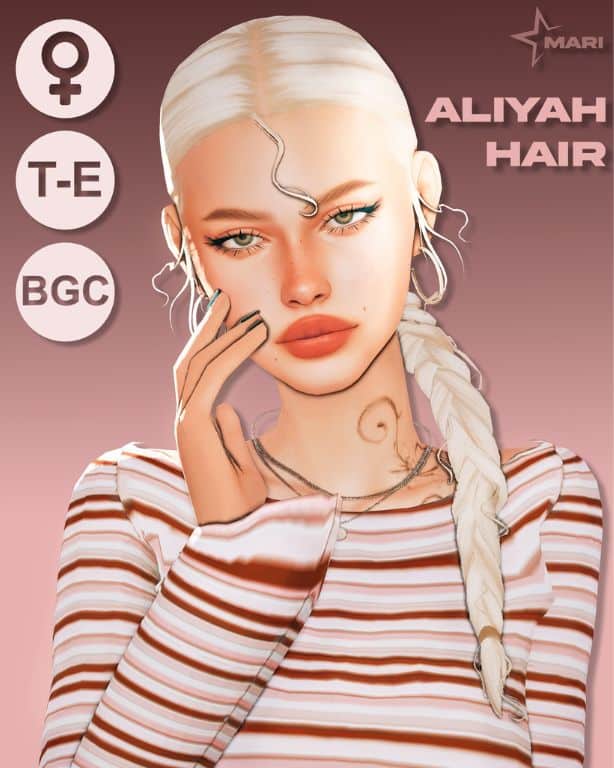 female Sim with a braided hairstyle and loose strands
