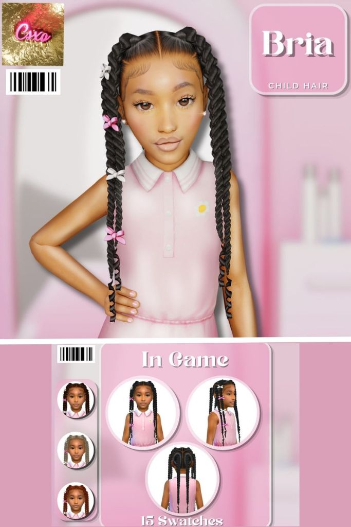 black female child Sim with long braided