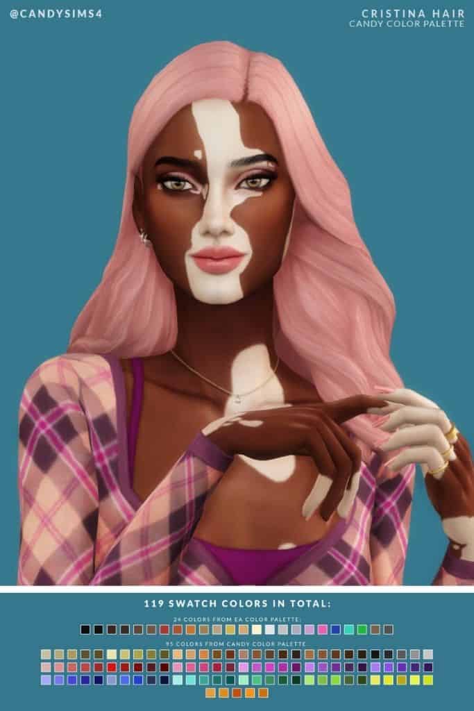 female Sim with light pink wavy hair