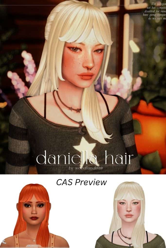 female Sim with a medium-length partial updo with curtain bangs