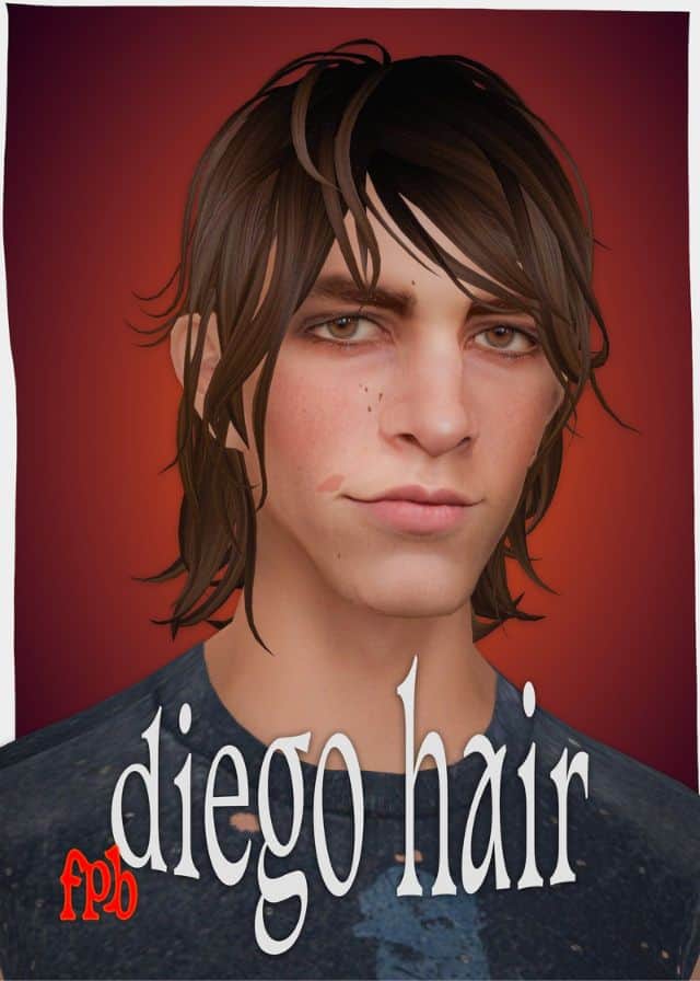 Male Sim with a tousled medium-length layered hair with piecey bangs and wispy flipped ends