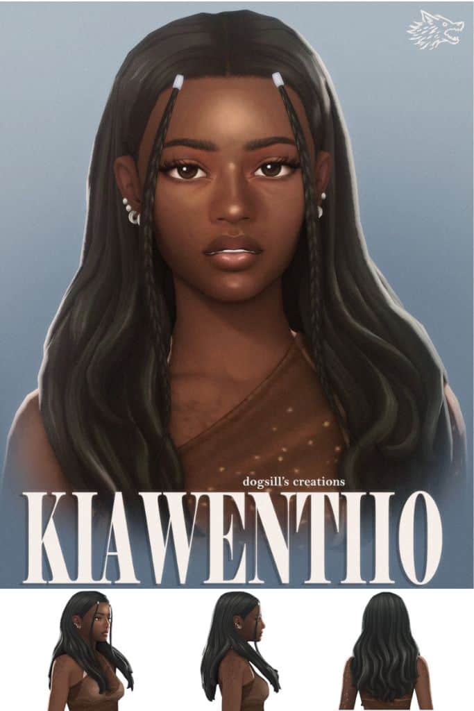 female Sim with long smooth hair and two braids at the front