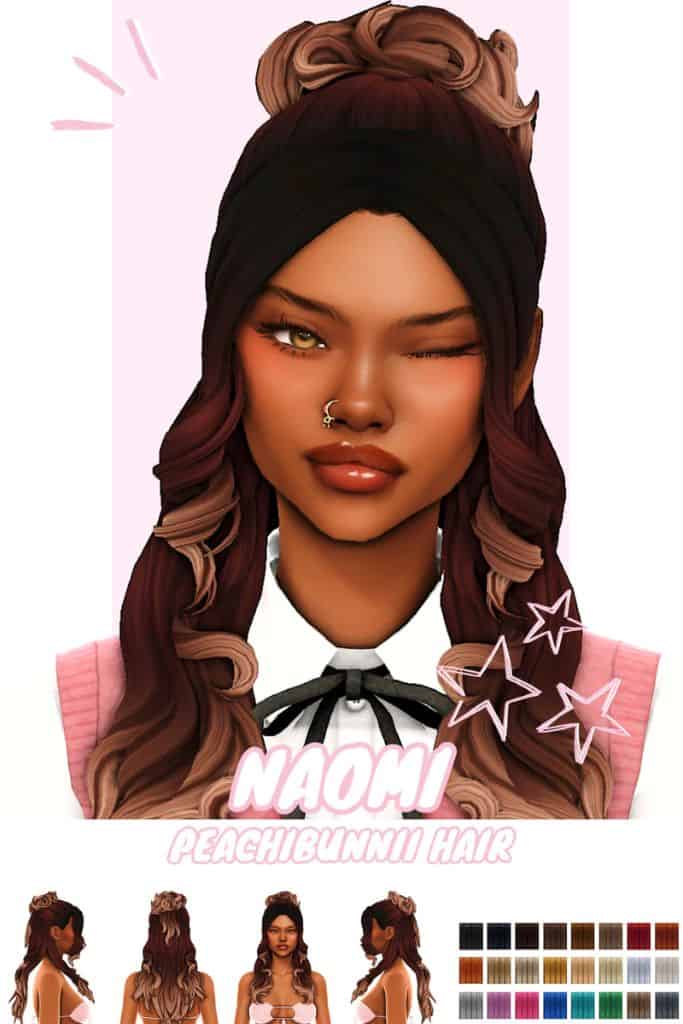 female Sim with a ombre half-up hairstyle with curled ends