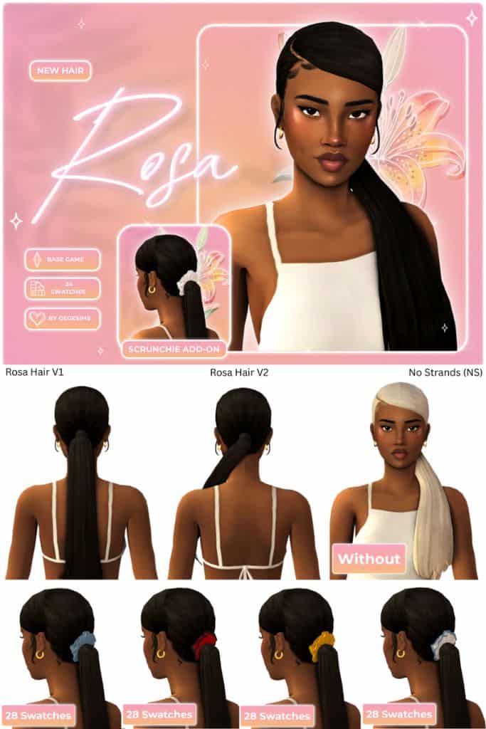 female Sims modeling two different versions of a ponytail