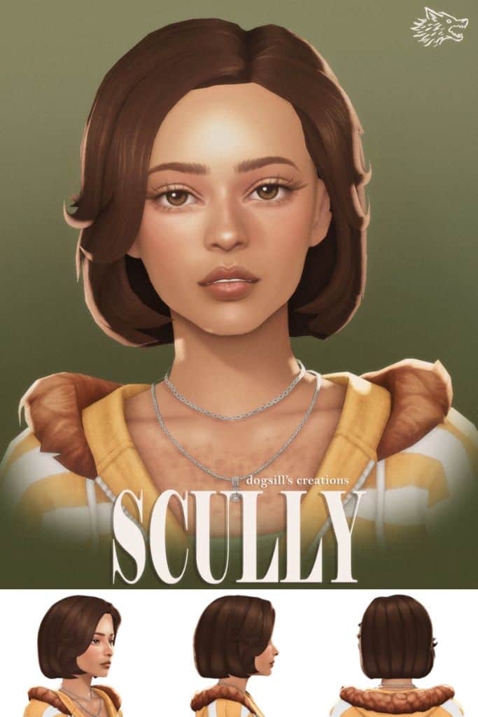 female Sim with a bob hairstyle with layers at the front