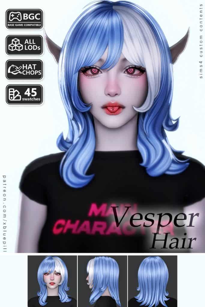 female Sim with a medium-length smooth, layered hairstyle and bangs