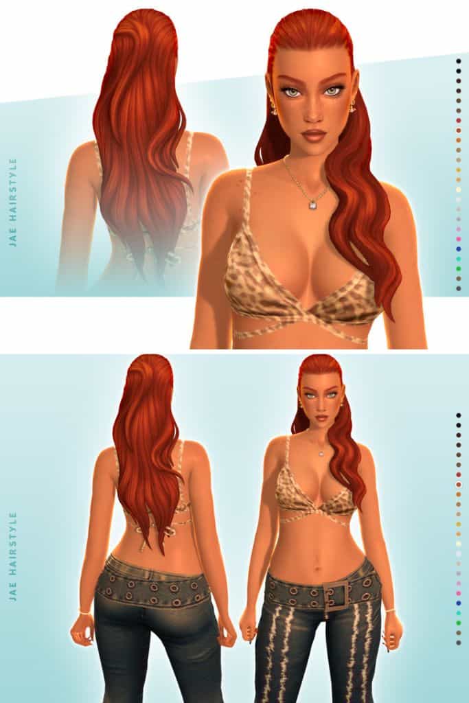 redhead female Sim with a long wet hair look
