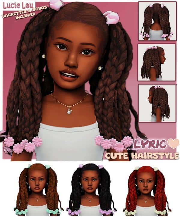 black female child sim with two voluminous pigtails made up of braids