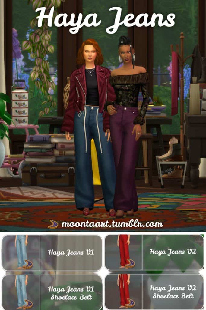 two female Sims wearing simple jeans in two different variations