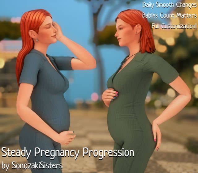 Pregnant female Sims in different stages of progression