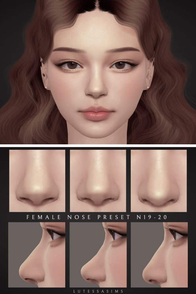 female Sim with a nose preset and more options shown in a table