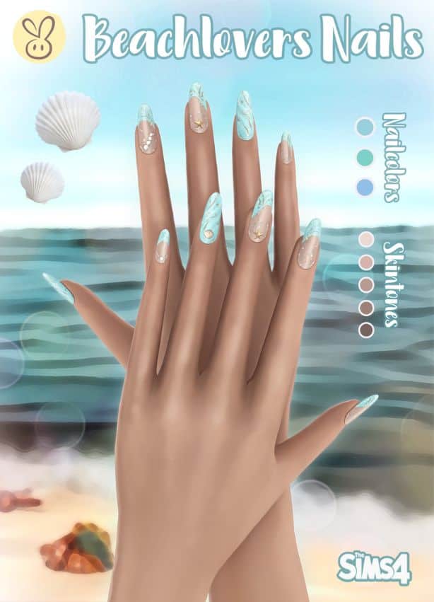 close of beach-themed nails
