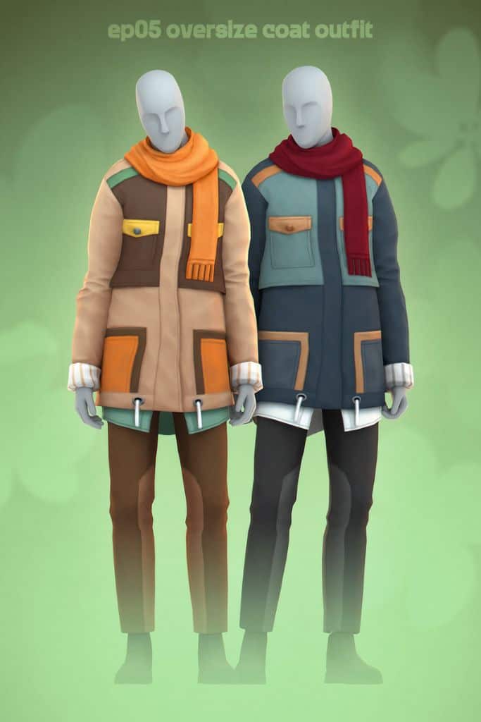 male mannequins wearing oversized coats with scarves