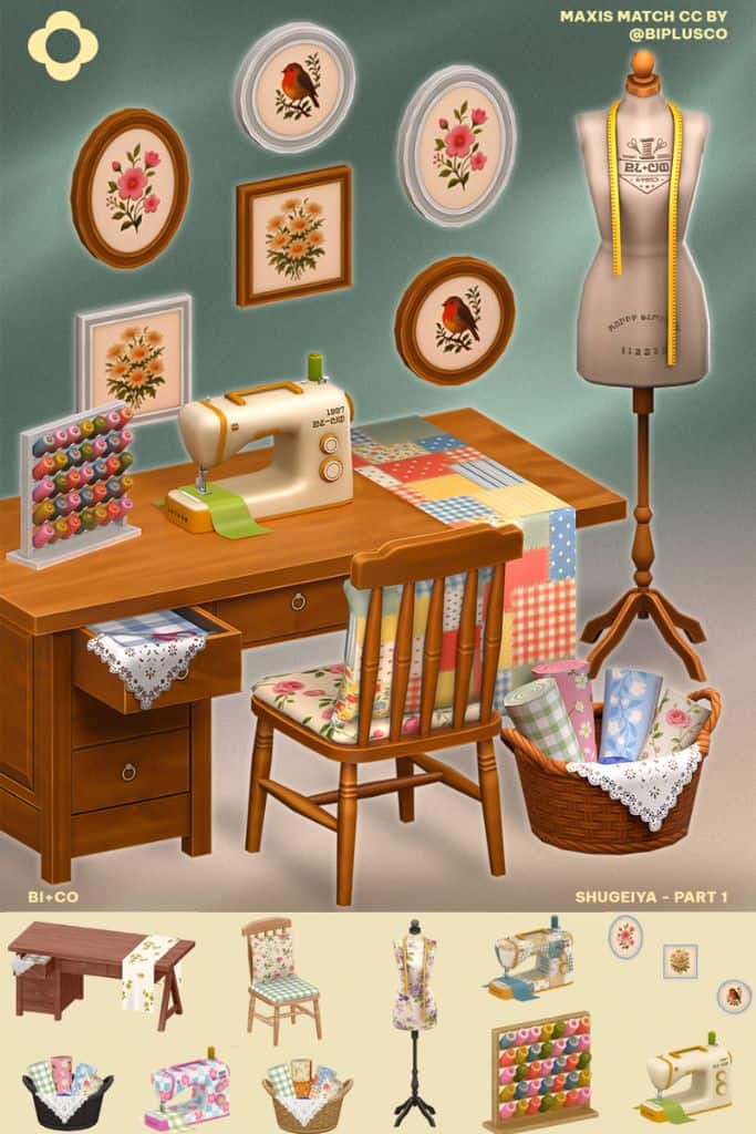a desk, chair and sewing setup