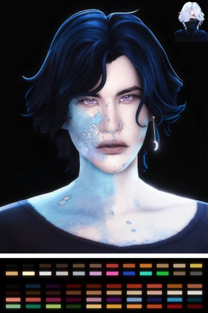 male Sim with a black, layered hairstyle with movement