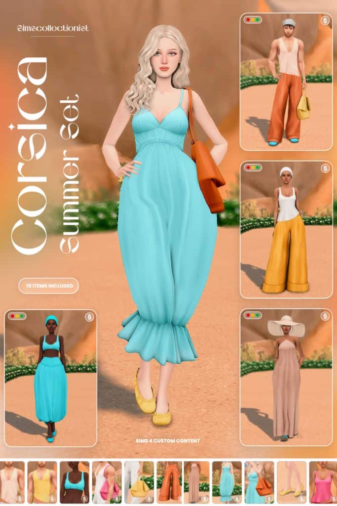 male and female Sims dressed in flowy summer clothes
