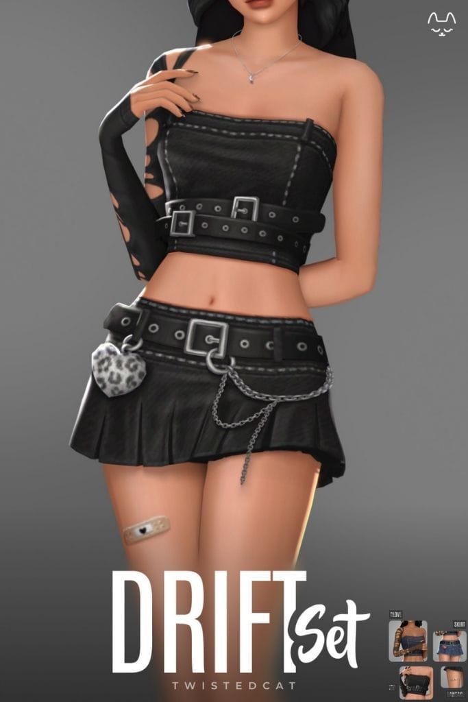 female Sim wearing a black Y2K-Alt outfit