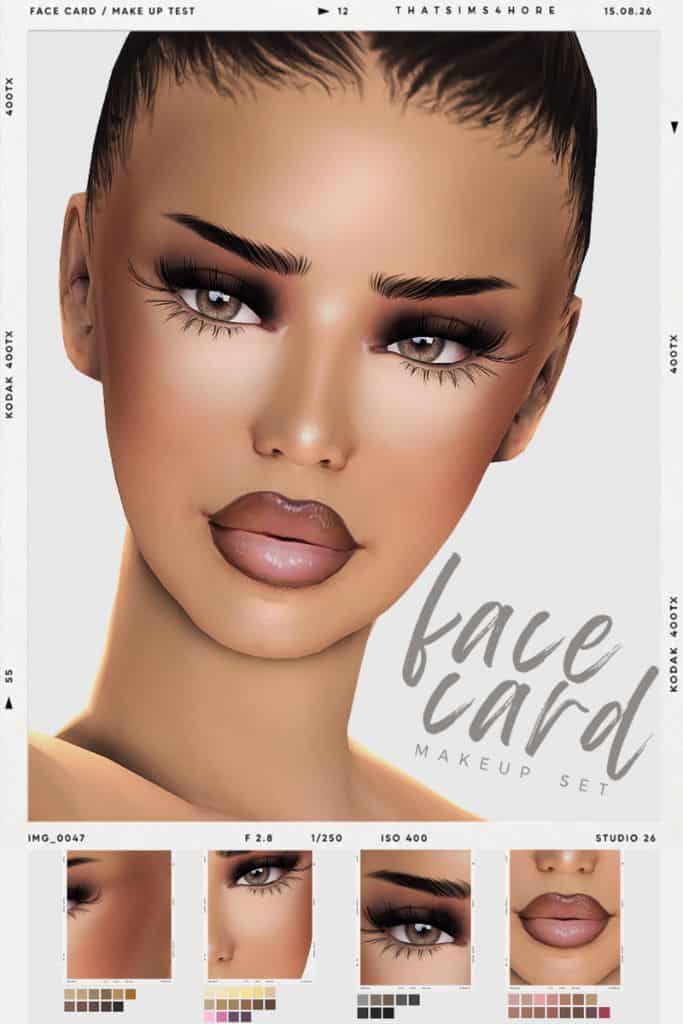 female Sim wearing warm bronzer, eyeshadow, lipstick and concealer