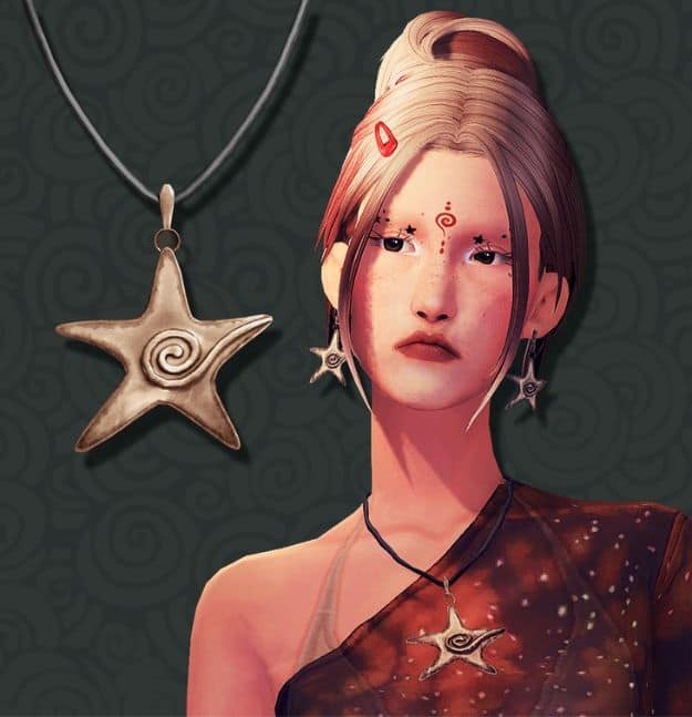 female Sim wearing a star shaped necklace and matching earrings