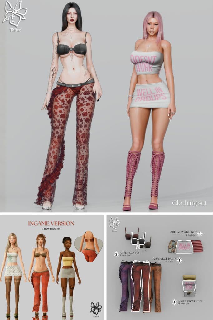 female Sims wearing edgy outfits