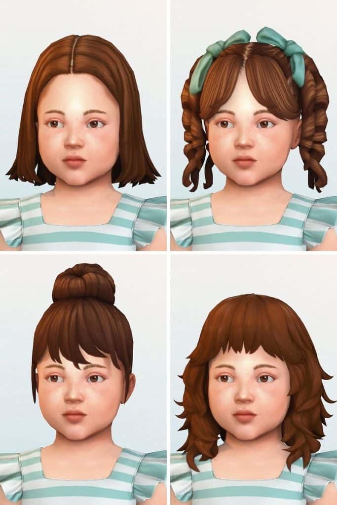 collage of four female toddler Sims with cute hairstyles