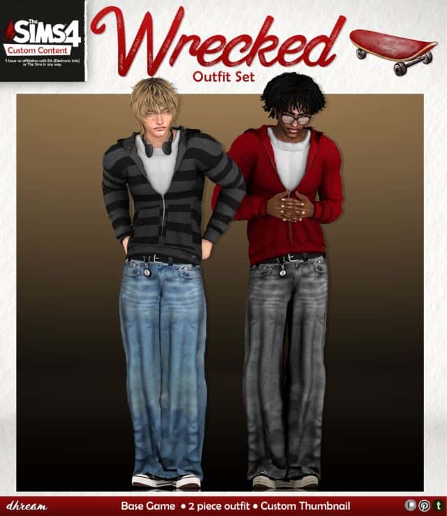 two male Sims wearing hoodies and belted jeans