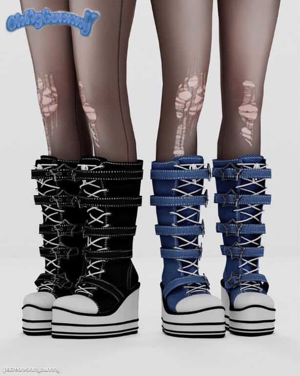 close up of platform buckle sneakers