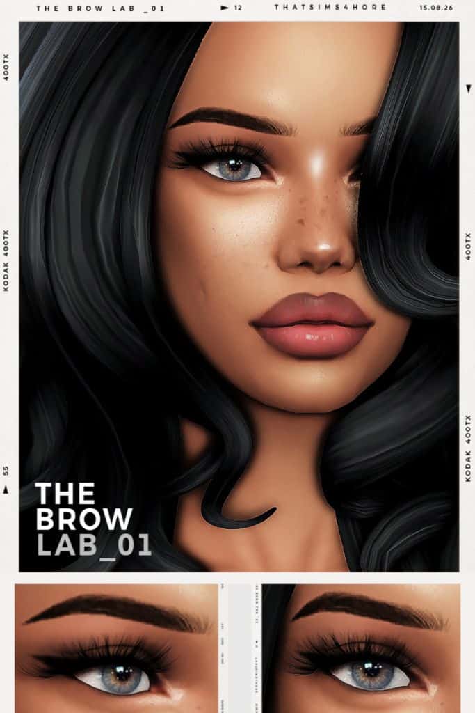 female Sim with defined arched brows with tapered ends
