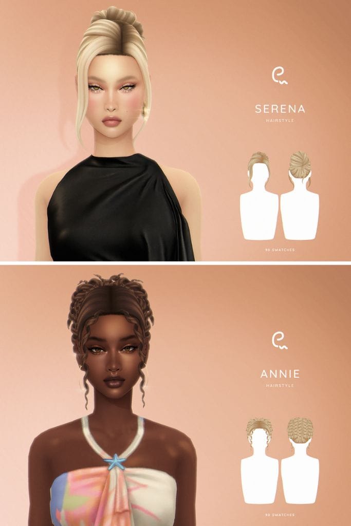 two female Sims with updo hairstyles