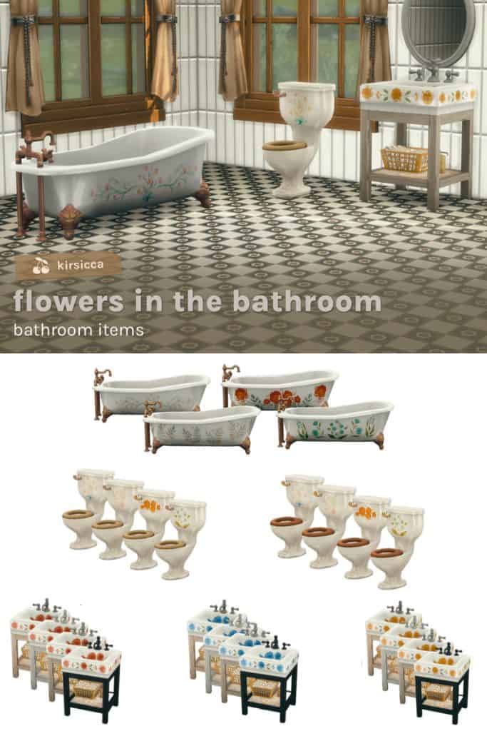 a fancy bathroom with bathtub, a toilet and sink with hand drawn designs