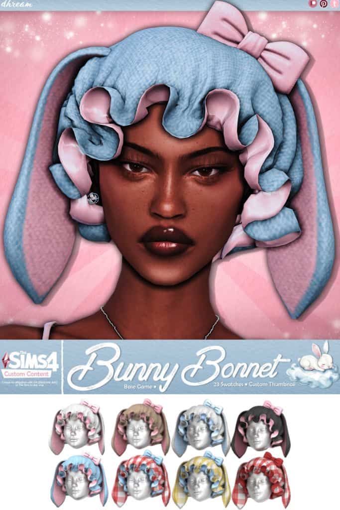 Cute bunny bonnet with pastel colors for The Sims 4 game.
