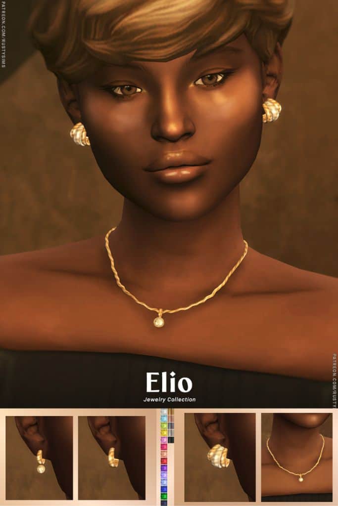 female Sims wearing gold and diamond earnings and a necklace