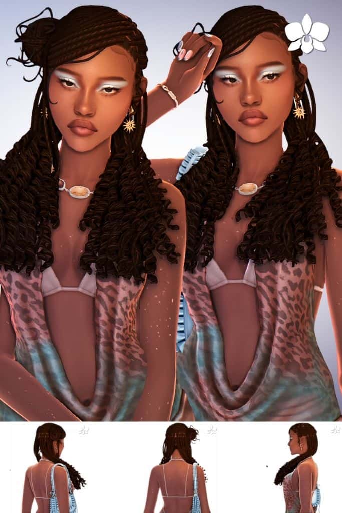 black female Sims with half up French curls hairstyles