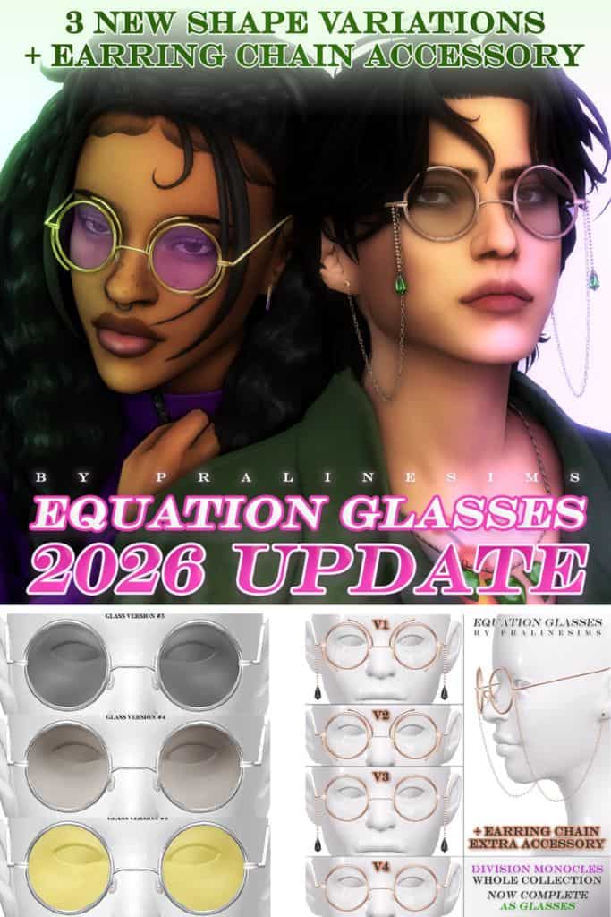 Two Sims wearing round glasses with colored lenses