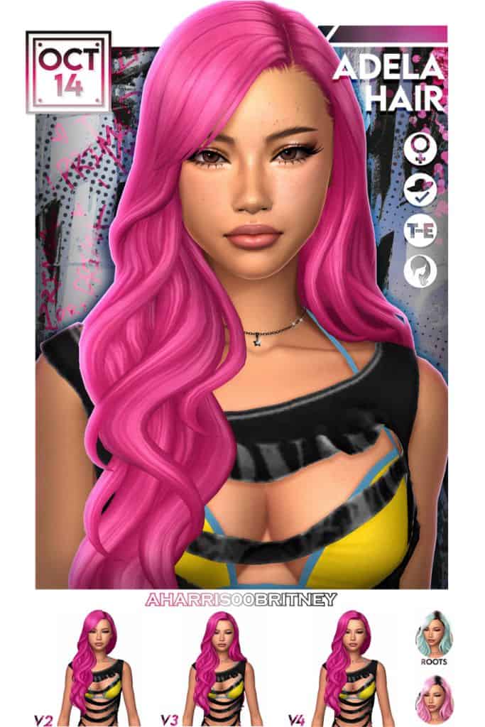 female Sim with long, pink wavy hair