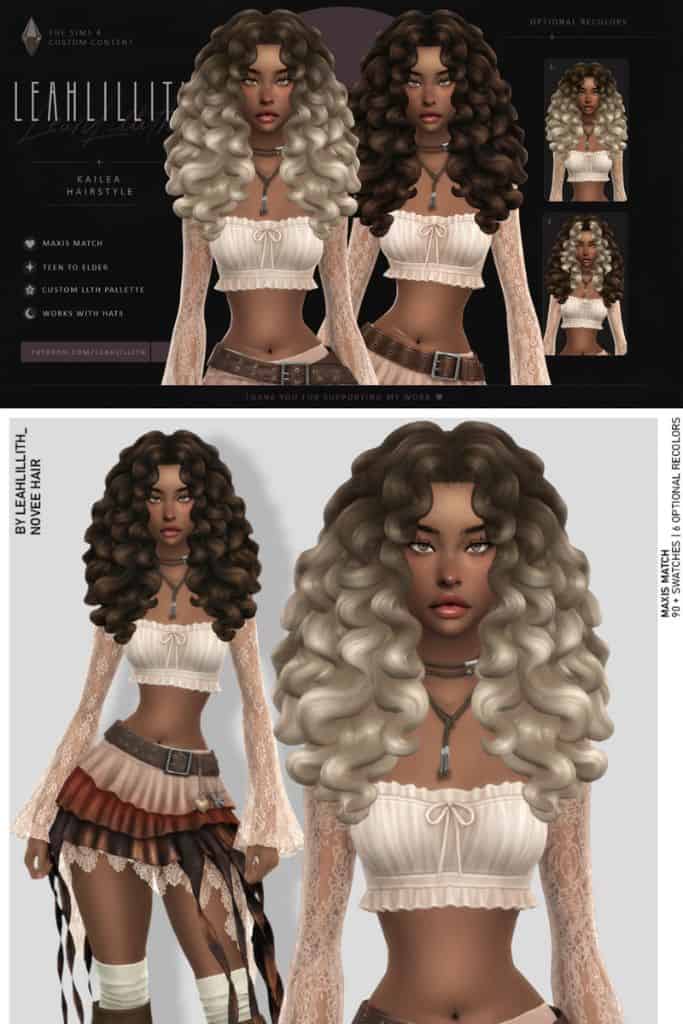 female Sims with ultra voluminous curly hairstyles