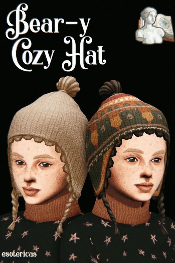 two child Sims wearing cozy hats